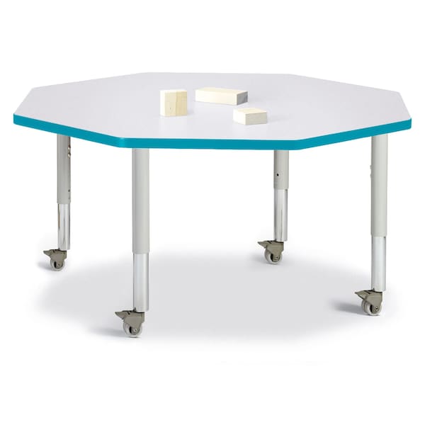 Berries Octagon Activity Table, 48 in. x 48 in., Mobile, Freckled Gray/Teal/Gray